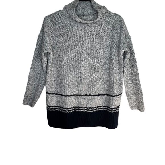 J. Jill Gray & Navy Striped Soft Oversized Cowl Neck Tunic Sweater Sz S - Picture 7 of 15